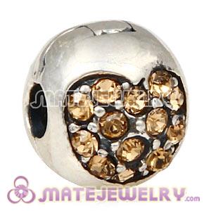 925 Sterling Silver Love Of My Life Clip Beads With Light Colorado Topaz Austrian Crystal