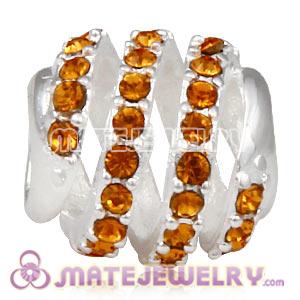 925 Sterling Silver Modern Glam Charm Beads With Topaz Austrian Crystal 