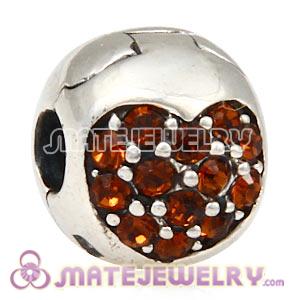 925 Sterling Silver Love Of My Life Clip Beads With Smoked Topaz Austrian Crystal