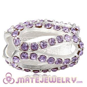 925 Sterling Silver Glistening Meander Charm Beads With Violet m Austrian Crystal 