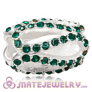 925 Sterling Silver Glistening Meander Charm Beads With Emerald Austrian Crystal 