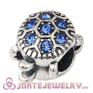 925 Sterling Silver European Turtle Charm Bead With Sapphire Austrian Crystal