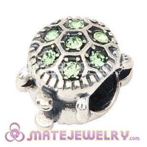 925 Sterling Silver European Turtle Charm Bead With Peridot Austrian Crystal