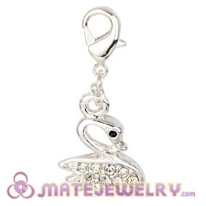 Fashion Silver Plated Pave Crystal Swan Charms With Lobster Clasp