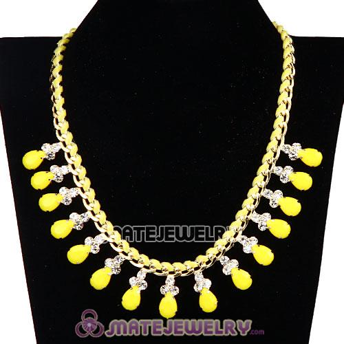 Yellow Resin Diamond Crystal Chunky Choker Bib Necklace