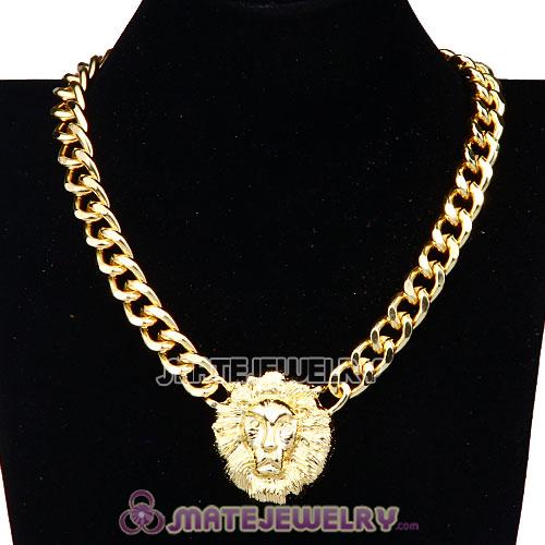 Lion Head Pendant Gold Plated Chunky Chain Choker Necklace