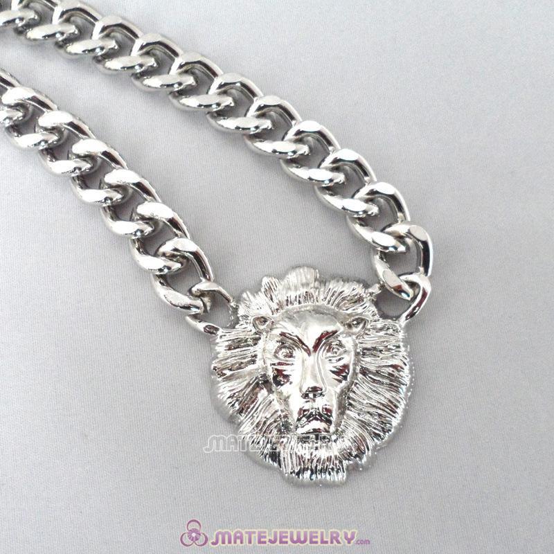 Lion Head Pendant Silver Plated Chunky Chain Choker Necklace