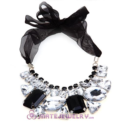 Rhinestone Crystal Diamond Silk Ribbon Costume Jewelry Necklace
