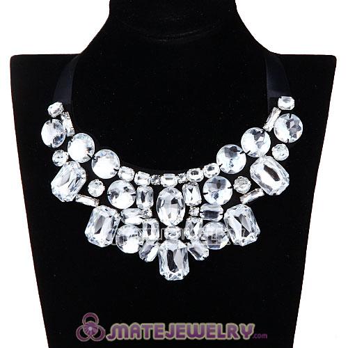 Rhinestone Crystal Diamond Silk Ribbon Choker Bib Necklace