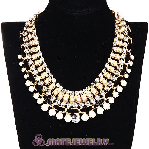 Chunky Gold Chain Resin Rhinestone Pearl Choker Collar Necklace