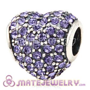 European Sterling Silver Tanzanite Pave Heart With Tanzanite Austrian Crystal Charm