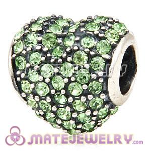 European Sterling Peridot Pave Heart With Peridot Austrian Crystal Charm