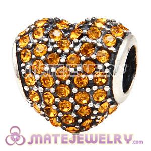European Sterling Topaz Pave Heart With Topaz Austrian Crystal Charm