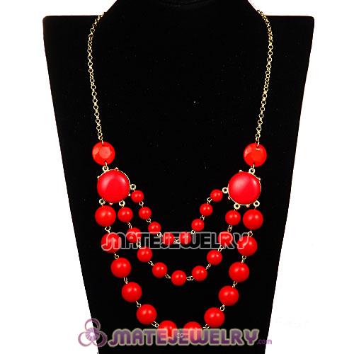 Gold Chain Three Layers Coral Red Bubble Bib Statement Necklace 