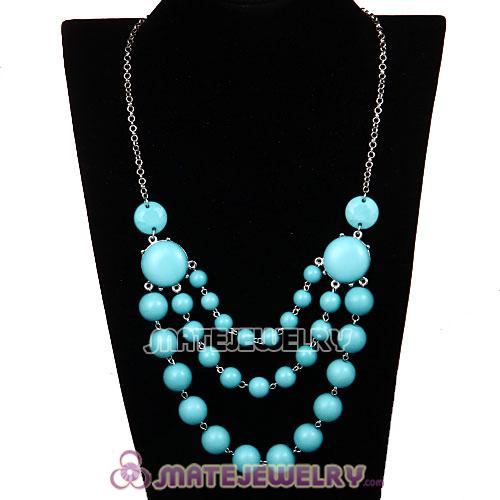 Fashion Silver Chains Three Layers Turquoise Resin Bubble Bib Necklace 