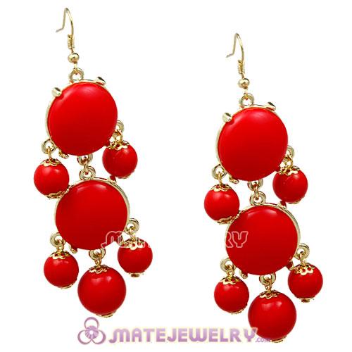 Fashion Gold Plated Coral Red Resin Chandelier Bubble Earrings