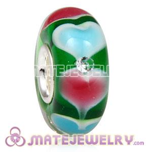 Handmade European Glass Heart Beads Inside Cubic Zirconia In 925 Silver Core 