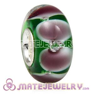 Handmade European Glass Petals Beads Inside Cubic Zirconia In 925 Silver Core 