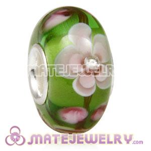 Handmade European Glass Flower Blossom Beads Inside Cubic Zirconia In 925 Silver Core 