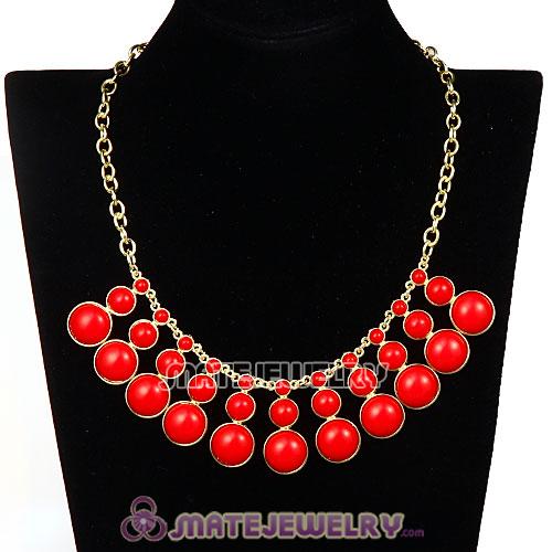 Fashion Coral Red Resin Bubble Bib Statement Necklace 