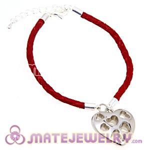 Red Braided Leather Heart Charm Bracelet Wholesale