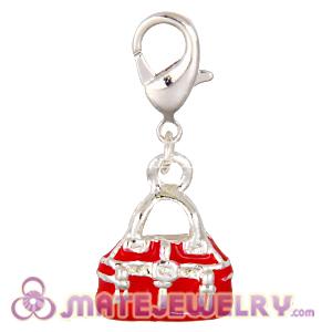 Fashion Silver Plated Alloy Enamel Red Handbag Charms
