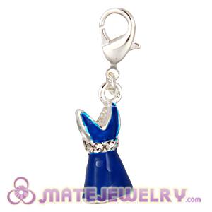 Fashion Silver Plated Alloy Enamel Blue Dress Charms With Stone