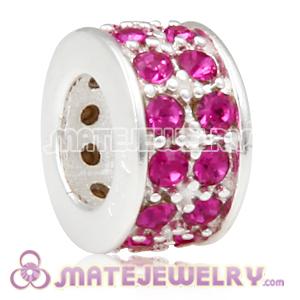 European Sterling Silver Spacer Beads with Fuchsia Austrian Crystal