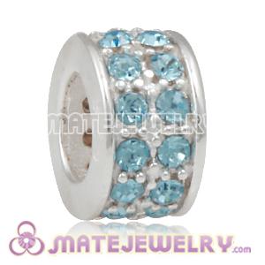 European Sterling Silver Spacer Beads with Aquamarine Austrian Crystal
