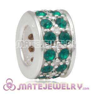 European Sterling Silver Spacer Beads with Emerald Austrian Crystal