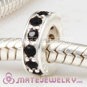 European Sterling Silver Spacer Beads with Jet Austrian Crystal