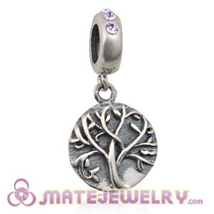 Sterling Silver Tree of Life Dangle Beads with Violet Austrian Crystal