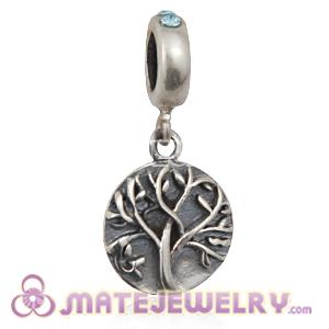 Sterling Silver Tree of Life Dangle Beads with Aquamarine Austrian Crystal