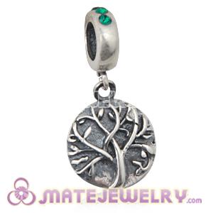 Sterling Silver Tree of Life Dangle Beads with Emerald Austrian Crystal