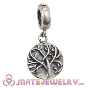 Sterling Silver Tree of Life Dangle Beads with Light Peach Austrian Crystal