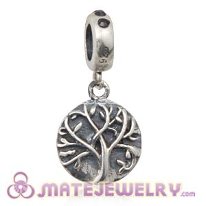 Sterling Silver Tree of Life Dangle Beads with Jet Austrian Crystal