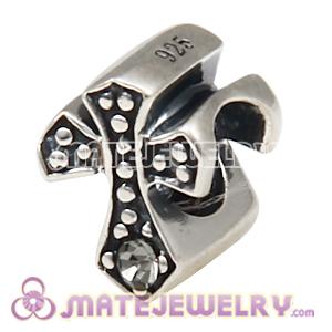 925 Sterling Silver European Cross Charm Bead with Black Diamond Austrian Crystal