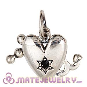 Sterling Silver Dangle Faith Love and Charity with Jet Austrian Crystal Charm