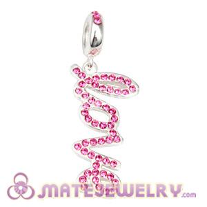 Sterling Silver Love Letters Dangle Beads with Rose Austrian Crystal