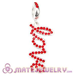 Sterling Silver Love Letters Dangle Beads with Light Siam Austrian Crystal