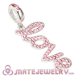 Sterling Silver Love Letters Dangle Beads with Light Rose Austrian Crystal