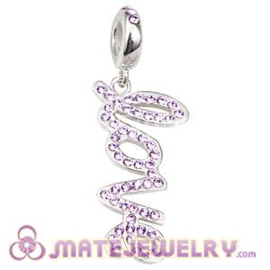Sterling Silver Love Letters Dangle Beads with Violet Austrian Crystal