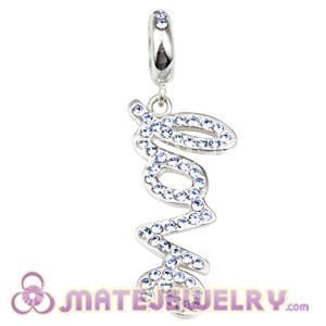 Sterling Silver Love Letters Dangle Beads with Light Sapphire Austrian Crystal