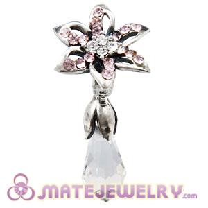 Sterling Silver Lily Briolette Dangle Beads with Light Amethyst and Crystal Austrian Crystal