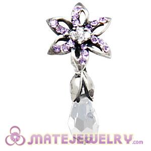 Sterling Silver Lily Briolette Dangle Beads with Violet and Crystal Austrian Crystal