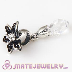 Sterling Silver Lily Briolette Dangle Beads with Jet and Crystal Austrian Crystal