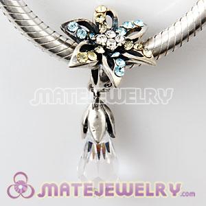 Sterling Silver Lily Briolette Dangle Beads with Aquamarine Jonquil and Crystal Austrian Crystal