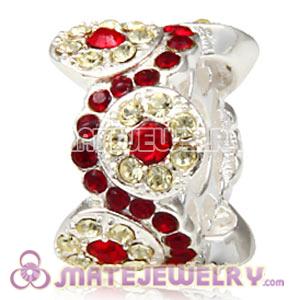 European Sterling Silver Daisy Bouquet Beads with Red and Jonquil Austrian Crystal