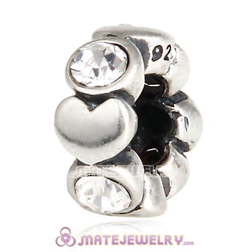 925 Sterling Silver Heart Spacer Beads with Crystal Austrian Crystal
