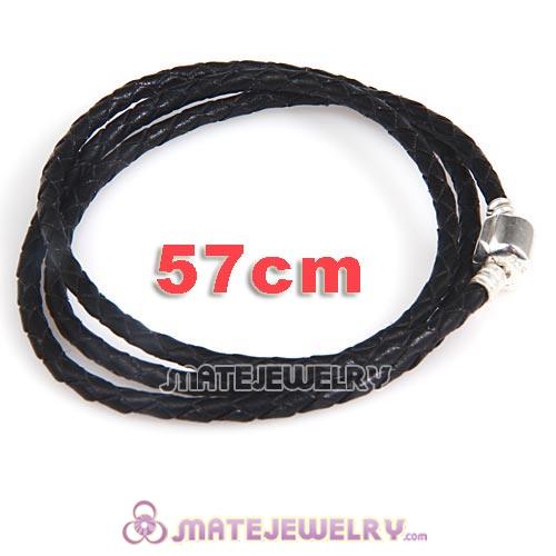 57cm European Black Triple Braided Leather Strength Bracelet
